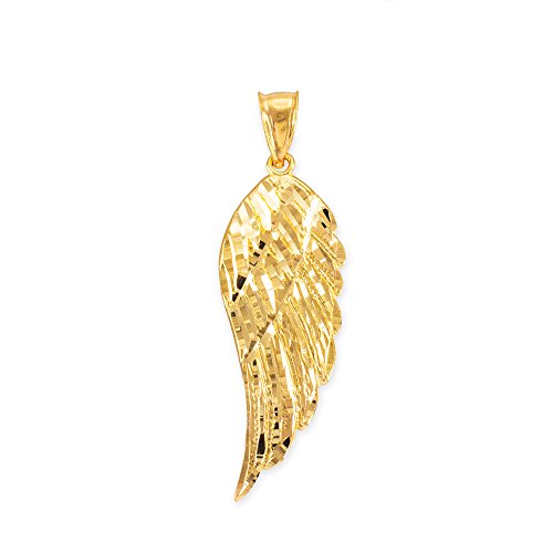 Religious Jewelry 14K Yellow Gold Textured Single Angel Wing Charm Pendant