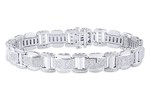 AFFY 1 Carat (Cttw) Round Cut White Natural Diamond 11.7 MM Tennis Bracelet In 14k White Gold Over Sterling Silver Jewelry For Men's (I-J Color, I2-I3 Clarity) Size -8.5