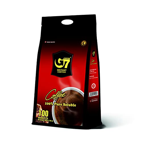 TRUNG NGUYEN G7 PURE BLACK Instant Coffee for Energy Boost - 100% Soluble Coffee Without Sugar - Strong, Pure & Rich Vietnamese Instant Energy Coffee - Original Taste for Coffee Connoiseurs (100 Sachets/Bag)