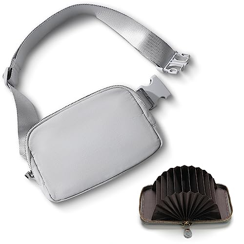TOBVZOO Belt Bag with Card Wallet for Women Men, Everywhere Fanny Pack Crossbody Bags with Adjustable Strap, Mini Fashion Waist Packs (Grey with Wallet)