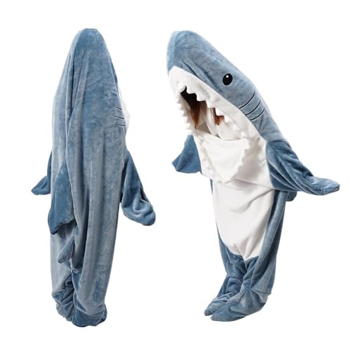 Shark Blanket Adult, Shark Blanket Super Soft Cozy Flannel Hoodie, Shark Onesie, Shark Blanket Hoodie, Shark Sleeping Bag Wearable Blanket for Adults Kids(L)