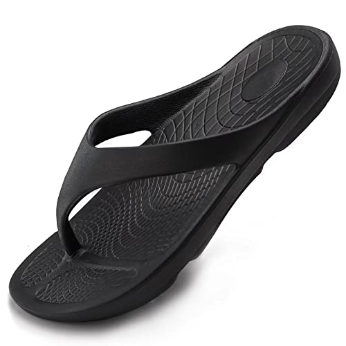 Wishcotton Women's Flip Flop Sandals Lightweight Thong Sandals Recovery Footwear, Ladies Soft Waterproof Beach Sandals, Anti Slip Shower Slides Slippers (1pair-black, Size 9-10)