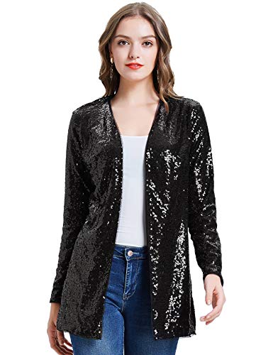 KANCY KOLE Women’s Plus Size Sequin Jacket Glitter Long Sleeve Open Front Loose Cardigan Coat (Black,XXL)