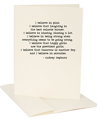 Jules Greeting Card I Believe In Pink Audrey Hepburn Quote in Ivory