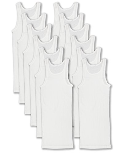 Andrew Scott Basics Boys' 12 Pack Color A-Shirt Sport Tank Top Undershirts (12 Pack - Bright White, M)