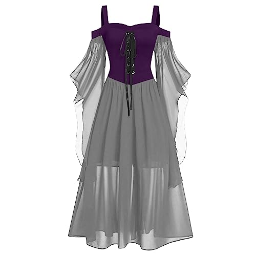 Halloween Costumes Gothic Dresses Mesh Gothic Vampire Costume Women Corset Dresses Womens Costumes Plus Size Costumes for Women Medieval Costume Women Renaissance Shoes Women（2-Light Purple,X-Large）