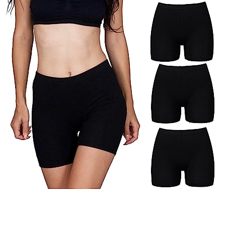 Emprella Slip Shorts 3-Pack Black Bike Shorts Cotton Spandex Stretch Boyshorts For Yoga,Black,Large