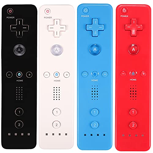 Yosikr Wii Controller 4 Pack, Wii Remote Controller with Silicone Case and Wrist Strap Compatible for Wii/Wii U Console - White+Black+Blue+Red