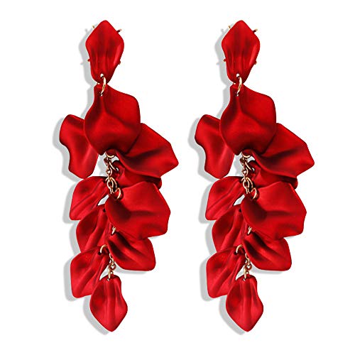 Just Follow Long Acrylic Rose Petal Earrings Dangle Exaggerated Flower Earrings Drop Statement Floral Tassel Earrings for Women and Girls (Long Acrylic Rose Petal Earrings-Red)