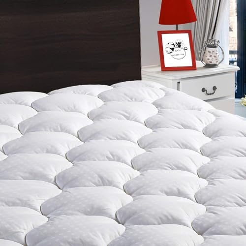 LEISURE TOWN King Mattress Pad Cover Cooling Mattress Topper Cotton Top Pillow Top with Snow Down Alternative Fill (8-21 Inch Fitted Deep Pocket) White