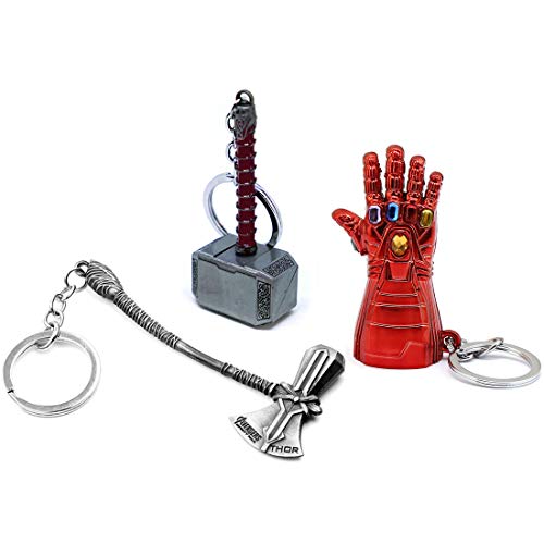 365Home 3-Pack Silver Axe Keychain Red Glove Keychain Silver Hammer Keychain, Cool Gifts for Men, Husband, Boyfriend