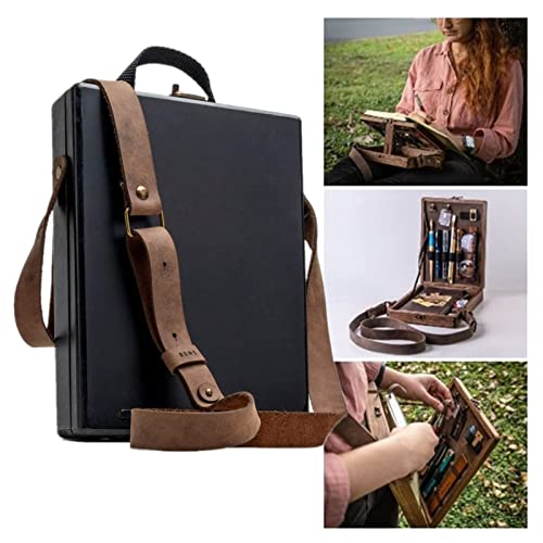 MYMXCZ Writers Messenger Wood Box, Retro Wooden Handmade Portable Crossbody Storage Postman Bag, Multi-Function Artist Tool and Brush Storage Box for Sketchers & Writers,Black