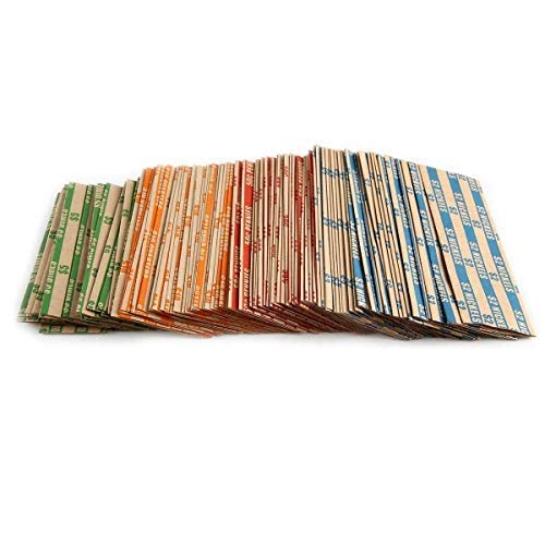 L LIKED 300 Assorted Bundle Flat Striped Coin Wrappers, 75 of Each Pennies, Nickels, Dimes and Quarters