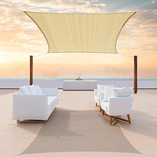 ColourTree 8' x 12' Beige Sun Shade Sail Rectangle CTSLR812 - Canopy Mesh Fabric UV Block UPF50 - Commercial Heavy Duty - 190 GSM - 3 Years Warranty (We Make Custom Size)