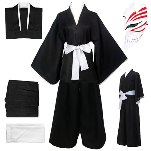 Bkikijgg Ichigo Cosplay Costume Kuchiki Rukia Outfit Uniform Cosplay Cloak Anime Full Set Halloween Party(Outfit+mask,2XL)