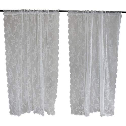 DII Sheer Lace Decorative Curtain Panels for Bedroom, Living Room, Guest Room, or Formaal Sitting Areas, Light & Airy to Filter Sunlight Into Room, (Set of 2, 50 x 84) White Flower Blossom