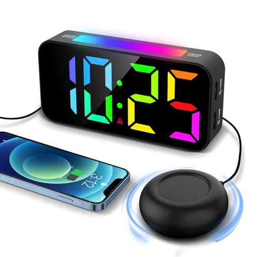 Topski Alarm Clocks for Heavy Sleepers, Vibrating Alarm Clock with Bed Shaker, Night Light, Large Display, Dimmable Loud Clock for Adults Hearing Impaired Deaf Seniors Teens (RGB)