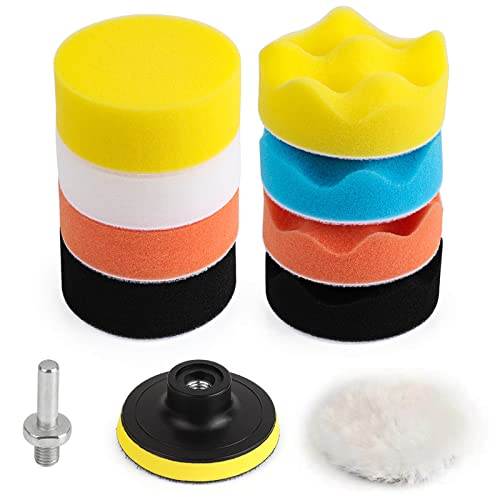 Kshineni 3 Inch Drill Buffing Pad, 11 Pcs Car Foam Polishing Pads Kit, Drill Buffer Polisher Attachment Buffing Kit for Car Polishing, Waxing, Sealing Glaze