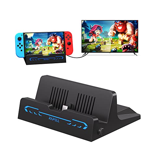 Rapell TV Dock Station for Switch/Switch OLED，Portable Switch Dock with HDMI Adapter and USB 3.0 Port for Official Nintendo Switch (Black HDMI)