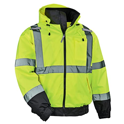 Ergodyne unisex adult 3-in-1 Hi-vis 3 in 1 Hi Vis Winter Bomber Jacket, Lime, X-Large
