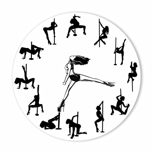 AMZOC Silent Non-Ticking Wall Clocks 12 Inch Pole Dancer Wall Clock Dancing Moving Clock Hands Room DÉCor Silent Quartz Studio Sexy Girl Steal Tube Dance Wall Clock