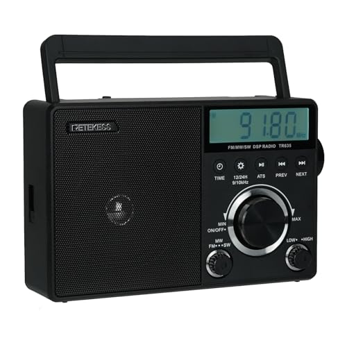 Retekess TR635 Portable Shortwave Radio, AM FM Digital Radio, Backlight LCD Display, ATS, External Antenna Socket, 3.5mm Earphone Jack, Time Setting, Battery Operated or AC Power