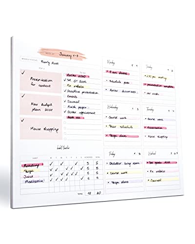 Weekly Planner Notepad Tear Off – 52 Undated Weekly Sheets Daily To Do List , Habit Tracker, Academic Planner Notebook, Daily Work Planner- Full Year Productivity Planner & To Do List Pad 10.1 x 7.7’’