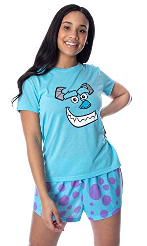 INTIMO Disney Women's Monsters Inc. Sulley Shirt Top and Sleep Shorts Loungewear 2 Piece Pajama Set (MD)
