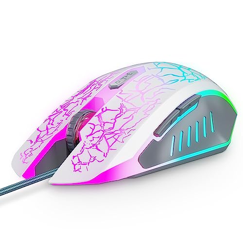 VersionTECH. Wired Gaming Mouse, Computer Mouse Ergonomic Mice with 7 LED Lights RGB Backlit, 6 Programmable Buttons, 4 Adjustable DPI for Laptop PC Gamer Desktop Chromebook Mac Games-White