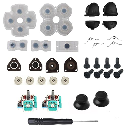 Onyehn L1 R1 L2 R2 Trigger Springs Replacement Parts Buttons 3D Analog Joysticks Thumb Sticks Cap Conductive Rubber Screwdriver Kit for Playstation 4 PS4 Controller(JDS-001)