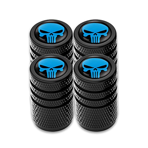 Sodcay 4 PCS Skull Tire Valve Stem Caps Car Tire Cap, Corrosion Resistant Leak-Proof Heavy-Duty Alloy Dust Proof Skull Style Stem Covers for Cars, Trucks, Bikes, Motorcycles, Bicycles (Blue)