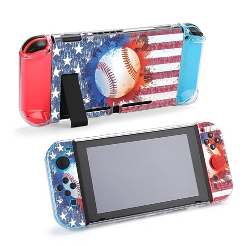 LEOPOM American Flag Baseball Switch Game Case Protector Dockable Switch Protective Case Cover Accessories American Flag Baseball Gifts Ideas for Switch American Flag Baseball Game Player