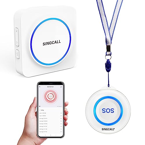 SINGCALL Tuya WiFi SOS Wireless Calling Caregiver Pager System Calling Alert System for Patients Seniors Elderly Disabled 1 Plugin Receiver 1 Smart Emergency Call Button (only Supports 2.4GHz Wi-Fi)
