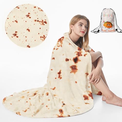 Admitrack Tortilla Wrap Blanket,Burritos Round Wrap Blanket,Tortilla Throw Blanket,Funny Realistic Food Round Blanket,Novelty Burritos Throw Blanket for Adults&Kids (Double Sided)