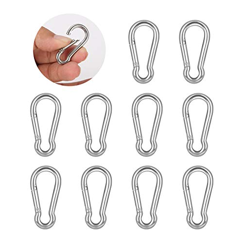 10 PCS Stainless Steel Carabiner Clip Spring-Snap Hook - Lotsun M4 1.57 Inch Heavy Duty Carabiner Clips for Keys Swing Set Camping Fishing Hiking Traveling