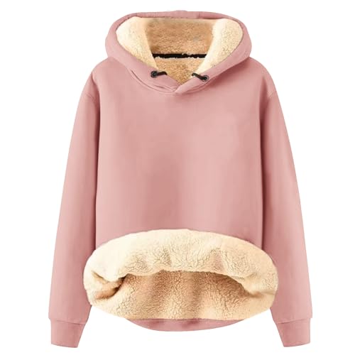 Pink Womens Fall Sweatshirts Long Sleeve Tops Winter Warm Thick Fleece Sherpa Lined Pullover Loungewear Solid Color Plus Size Hoodies for Women 3XL