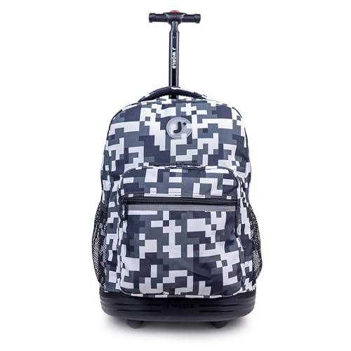 J World New York Sunrise Kids Rolling Backpack for Girls Boys Teen. Roller Bookbag with Wheels, Camo, 18'