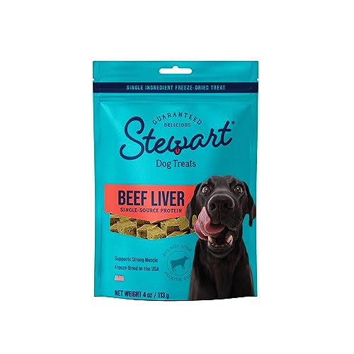 Stewart Freeze Dried Dog Treats, Beef Liver, Grain Free & Gluten Free, 4 Ounce Resealable Pouch, Single Ingredient, Made in USA, Dog Training Treats