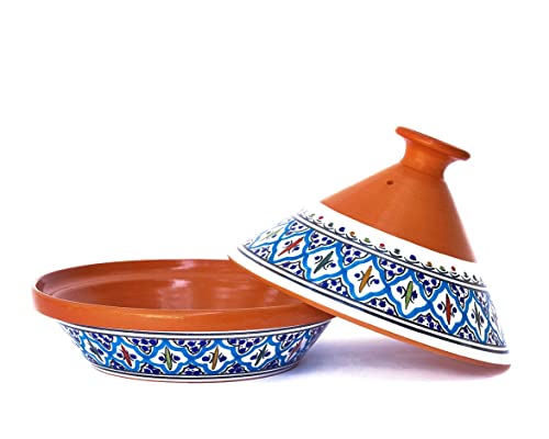 Kamsah Hand Made and Hand Painted Tagine Pot | Moroccan Ceramic Pots For Cooking and Stew Casserole Slow Cooker (Medium, Supreme Turquoise)