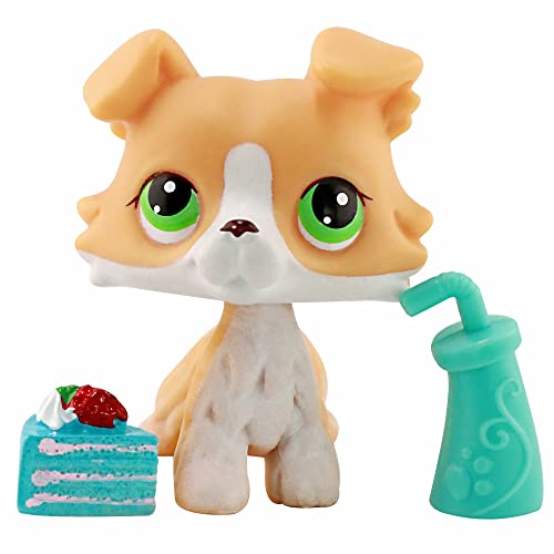 Junior Pet Shop lps Collie 272, Lps Collie Yellow Body Green Eyes with lps Accessories Clothes Cake Drink Kids Gift