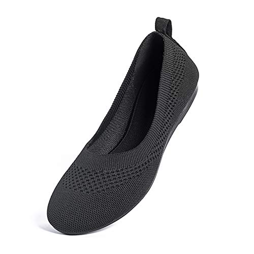 Frank Mully Women’s Ballet Flat Shoes Knit Dress Shoes Round Toe Slip On Ballerina Walking Flats Shoes for Woman Low Wedge Comfort Soft,Black,9