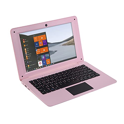 Goldengulf Windows 10 Computer Laptop Mini 10 Inch 32GB Ultra Thin and Light Netbook Intel Quad Core CPU PC HDMI WiFi USB Netflix YouTube (Light Pink)