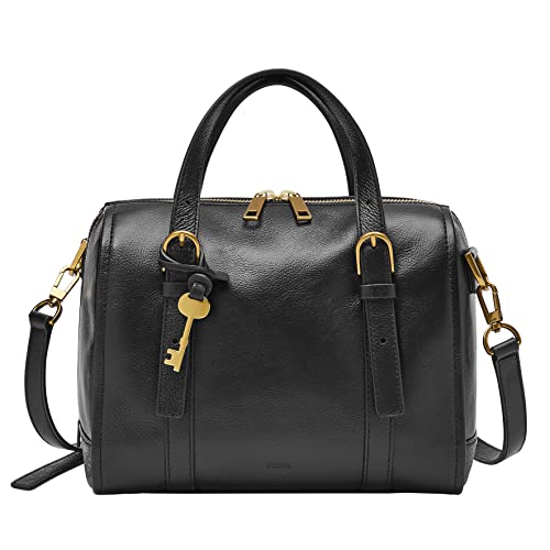 Fossil Women's Carlie Leather Satchel Purse Handbag, Black (Model: ZB1772001)
