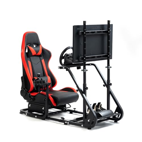 Minneer Racing Simulator Cockpit with Red Seat and Monitor Stand Fit for Logitech/Thrustmaster/Fanatec G29/G920/T248/T300 Reinforced Expandable(Wheel, Pedal, Handbrake Not Included