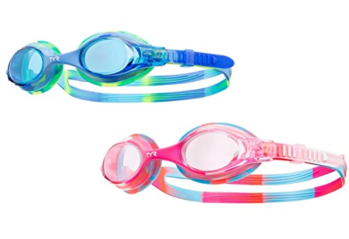 TYR Kids Tie Dye Swimple Swim Goggles, Blue/Green & Pink/White