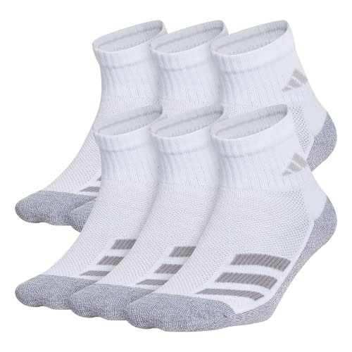 adidas Kids-Boy's/Girl's Cushioned Angle Stripe Quarter Socks (6-Pair), White/Grey/Light Onix Grey, Large