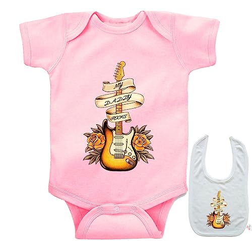 My Daddy Rocks -Cute Music Guitar themed Infant Baby bodysuit onesie & bib Set