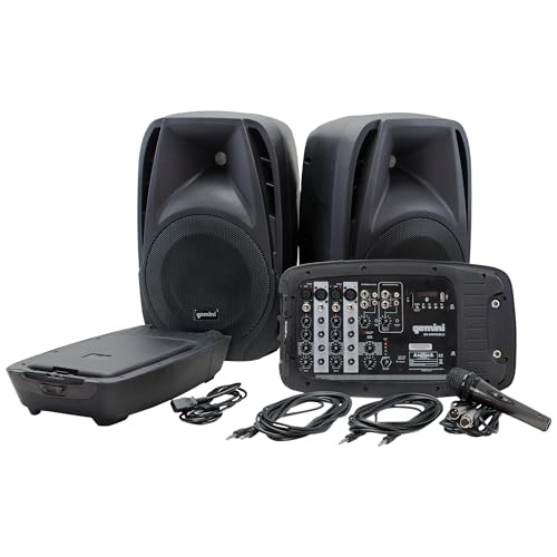 Gemini Sound ES-210MXBLU - Ultra-Portable Professional PA System with Dual 10' Speakers, Built-in Mixer, Bluetooth Streaming, Ideal for DJs, Musicians & Podcasters