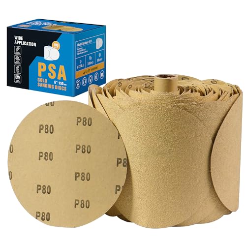 S SATC 100 PCS PSA Sanding Discs 6 Inch Adhesive Backed Sandpaper 80 Grit Sander Attachment for Drill Self Stick Aluminum Oxide Round Automotive Sandpaper with Sticky Back