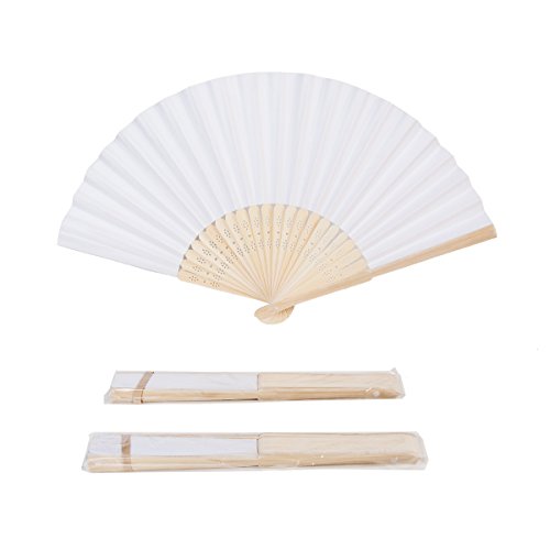 Sepwedd 50pcs White Paper Hand Fan White Bamboo Folding, Handheld Fans Paper Folded Fan for Wedding Party and Home Decoration